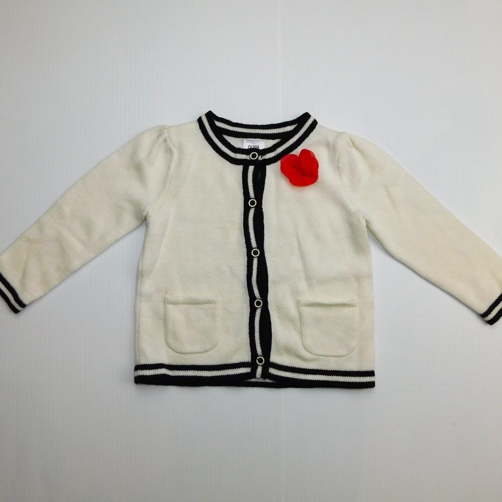 Gymboree Oliva the Pig Cardigan Knit Flower White Sweater Baby Girl 18-24 months